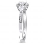 Signature Collection White Gold White Sapphire and 1/8ct TDW Diamond Halo Engagement Ring - Handcrafted By Name My Rings™