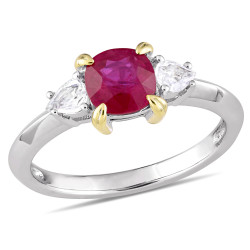 Signature Collection White Gold Gold Prong Ruby White Sapphire 3-Stone Engagement Ring - Handcrafted By Name My Rings™
