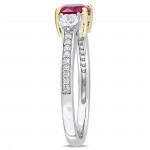 Signature Collection White Gold Gold Prong Ruby White Sapphire and 1/10ct TDW Diamond Engagement Ring - Handcrafted By Name My Rings™