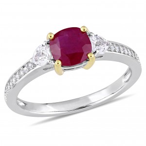 Signature Collection White Gold Gold Prong Ruby White Sapphire and 1/10ct TDW Diamond Engagement Ring - Handcrafted By Name My Rings™