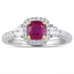 Signature Collection White Gold Gold Prongs Ruby White Sapphire and 1/3ct TDW Diamond Engagement Ring - Handcrafted By Name My Rings™