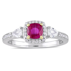 Signature Collection White Gold Gold Prongs Ruby White Sapphire and 1/8ct TDW Diamond Engagement Ring - Handcrafted By Name My Rings™