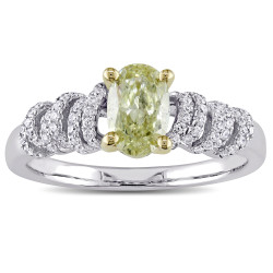 Signature Collection White and Gold 1ct TDW Natural Yellow Oval Cut Diamond Spiral Engagement Ring - Handcrafted By Name My Rings™
