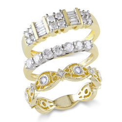 Signature Collection Gold 1-1/4ct TDW Multi-Cut Diamond Infinity Anniversary 3-Piece Ring Set - Handcrafted By Name My Rings™