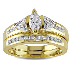 Signature Collection Gold 1ct TDW Certified Diamond Bridal Ring Set - Handcrafted By Name My Rings™