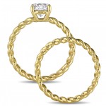 Signature Collection Gold 1ct TDW Diamond Solitaire Bridal Ring Set - Handcrafted By Name My Rings™