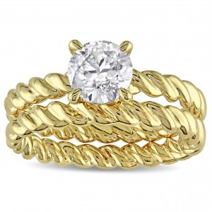 Signature Collection Gold 1ct TDW Diamond Solitaire Bridal Ring Set - Handcrafted By Name My Rings™