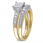 Signature Collection Gold 1ct TDW Princess-cut, Round and Parallel Baguette Diamond Bridal Set - Handcrafted By Name My Rings™