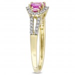 Signature Collection Gold Pink Sapphire and 1/4ct TDW Diamond 3-Stone Split Shank Engagement Ring - Handcrafted By Name My Rings™