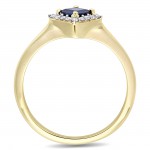 Signature Collection Gold Square Blue Sapphire 1/10ct TDW Diamond Halo Engagement Ring - Handcrafted By Name My Rings™