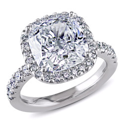 Signature Collection Gold 5 5/8ct TDW Moissanite Cushion-cut Halo Diamond Ring - Handcrafted By Name My Rings™