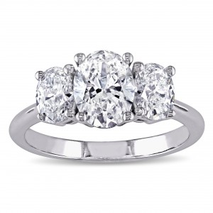 Signature Collection White Gold 1 1/2ct TDW Certified 3-Stone Oval Shape Diamond Engagement Ring - Handcrafted By Name My Rings™