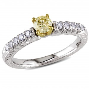 Signature Collection White Gold 1/2ct TDW Yellow and White Diamond Ring - Handcrafted By Name My Rings™