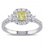 Signature Collection White Gold 1ct TDW Radiant-Cut Yellow and White Diamond Halo Engagement Ring - Handcrafted By Name My Rings™