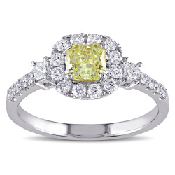 Signature Collection White Gold 1ct TDW Radiant-Cut Yellow and White Diamond Halo Engagement Ring - Handcrafted By Name My Rings™