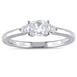 Signature Collection White Gold 3/5ct TDW Oval and Round-Cut Diamond Three-Stone Engagement Ring - Handcrafted By Name My Rings™