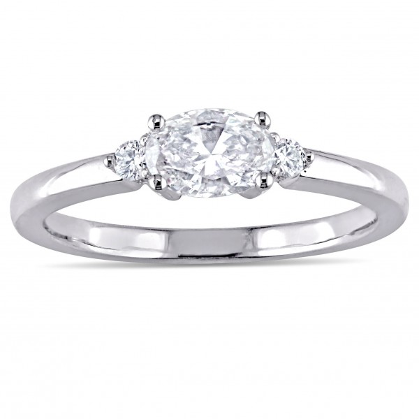 Signature Collection White Gold 3/5ct TDW Oval and Round-Cut Diamond Three-Stone Engagement Ring - Handcrafted By Name My Rings™