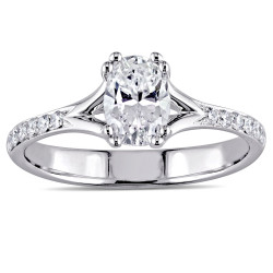 Signature Collection White Gold 9/10ct TDW Oval-Cut Diamond Split Shank Engagement Ring - Handcrafted By Name My Rings™