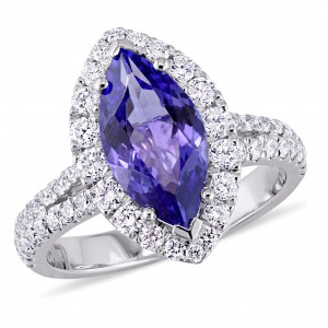 Signature Collection White Gold Marquise-Cut Tanzanite and 7/8ct TDW Diamond Halo Engagement Ring - Handcrafted By Name My Rings™