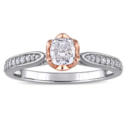 Signature Collection 2-Tone White and Rose Gold 5/8ct TDW Diamond Flower Halo Engagement Ring - Handcrafted By Name My Rings™