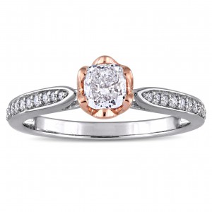 Signature Collection 2-Tone White and Rose Gold 5/8ct TDW Diamond Flower Halo Engagement Ring - Handcrafted By Name My Rings™