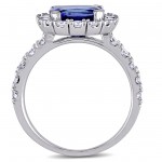 Signature Collection Cushion-Cut Tanzanite and 1ct TDW Diamond Halo Engagement Ring in White Gold - Handcrafted By Name My Rings™