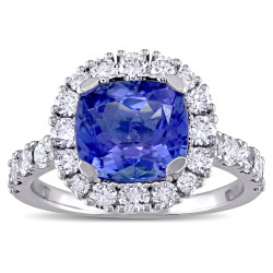 Signature Collection Cushion-Cut Tanzanite and 1ct TDW Diamond Halo Engagement Ring in White Gold - Handcrafted By Name My Rings™