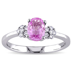 Signature Collection Oval-Cut Pink Sapphire and 1/8ct TDW Diamond Engagement Ring in White Gold - Handcrafted By Name My Rings™