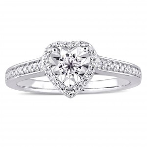 Signature Collection Sterling Silver 1/3ct TDW Diamond Heart Halo Engagement Ring - Handcrafted By Name My Rings™