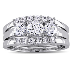 Signature Collection in White Gold 1 3/4ct Created White Sapphire 3-Stone 3-Piece Bridal - Handcrafted By Name My Rings™