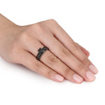 Silver and Black Rhodium-plated 1 CT Black Diamond TW Bridal Set Ring - Handcrafted By Name My Rings™