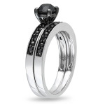 Silver and Black Rhodium-plated 1 CT Black Diamond TW Bridal Set Ring - Handcrafted By Name My Rings™