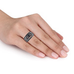 Sterling Silver 1 1/4ct TDW Black Diamond Split Shank 3-Piece Bridal Set - Handcrafted By Name My Rings™