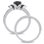 Sterling Silver 1 1/4ct TDW Black Diamond Split Shank 3-Piece Bridal Set - Handcrafted By Name My Rings™