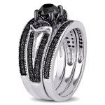 Sterling Silver 1 1/4ct TDW Black Diamond Split Shank 3-Piece Bridal Set - Handcrafted By Name My Rings™