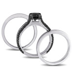 Sterling Silver 1 3/4ct TDW Black Diamond Bridal Ring Set - Handcrafted By Name My Rings™