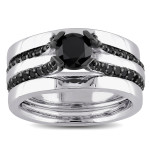 Sterling Silver 1 3/4ct TDW Black Diamond Bridal Ring Set - Handcrafted By Name My Rings™