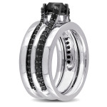 Sterling Silver 1 3/4ct TDW Black Diamond Bridal Ring Set - Handcrafted By Name My Rings™