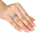 Sterling Silver 1/10ct TDW Baguette and Round-cut Diamond Cluster Bridal Ring Set - Handcrafted By Name My Rings™