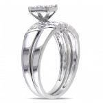 Sterling Silver 1/10ct TDW Baguette and Round-cut Diamond Cluster Bridal Ring Set - Handcrafted By Name My Rings™