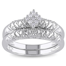 Sterling Silver 1/10ct TDW Diamond Cluster Engagement Bridal Ring Set - Handcrafted By Name My Rings™