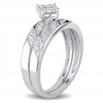 Sterling Silver 1/10ct TDW Diamond Cluster Engagement Ring Wedding Band Set - Handcrafted By Name My Rings™