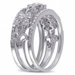 Sterling Silver 1/10ct TDW Diamond Filigree Vintage Band 3-Piece Set - Handcrafted By Name My Rings™