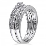 Sterling Silver 1/10ct TDW Vintage Diamond Filigree Bridal Ring Set - Handcrafted By Name My Rings™