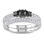 Sterling Silver 1/2ct TDW Black and White Diamond Ring Set - Handcrafted By Name My Rings™