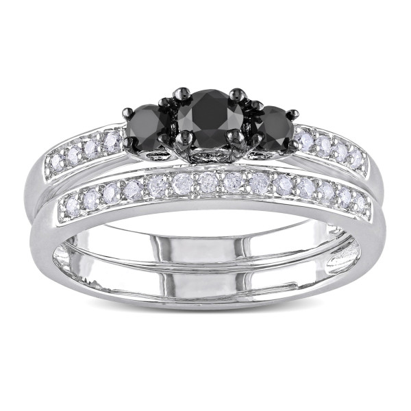 Sterling Silver 1/2ct TDW Black and White Diamond Ring Set - Handcrafted By Name My Rings™