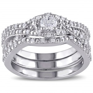 Sterling Silver 1/2ct TDW Diamond Bridal Ring Set - Handcrafted By Name My Rings™