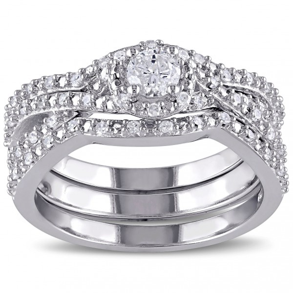 Sterling Silver 1/2ct TDW Diamond Bridal Ring Set - Handcrafted By Name My Rings™
