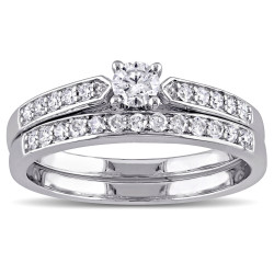 Sterling Silver 1/2ct TDW Diamond Bridal Ring Set - Handcrafted By Name My Rings™