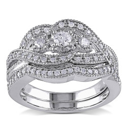 Sterling Silver 1/2ct TDW Diamond Split Shank Engagement Wedding Bridal Ring Set - Handcrafted By Name My Rings™